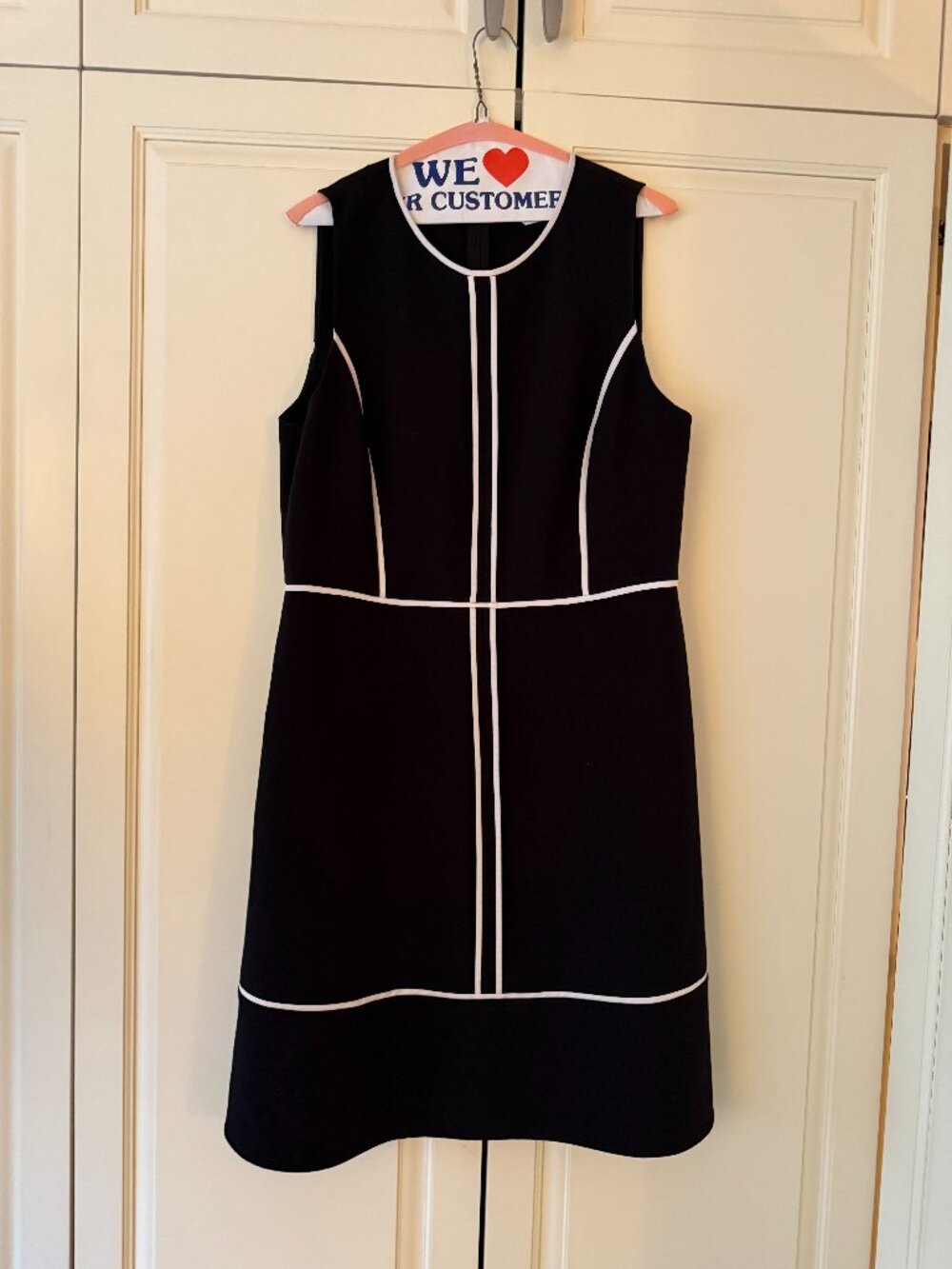Kate Spade Black Dress with white piping, Preowned excellent condition, Size 14